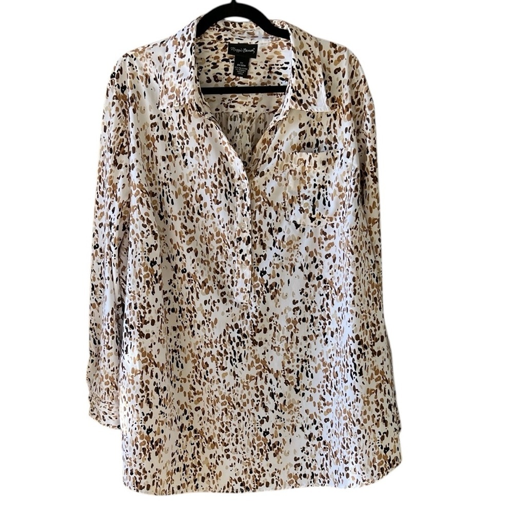 Maggie Barnes 3X Animal Print Long Sleeve Popover Blouse Stretch